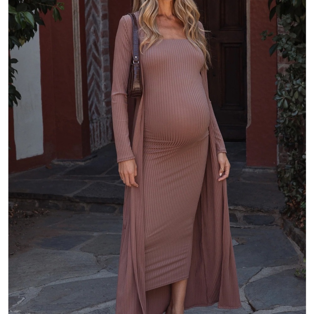 Mocha Ribbed Sleeveless Dress Cardigan
Maternity Set